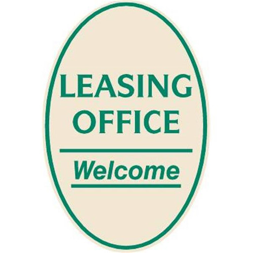 Leasing Office Oval Designer Sign, Green On Ivory, 12 X 18
