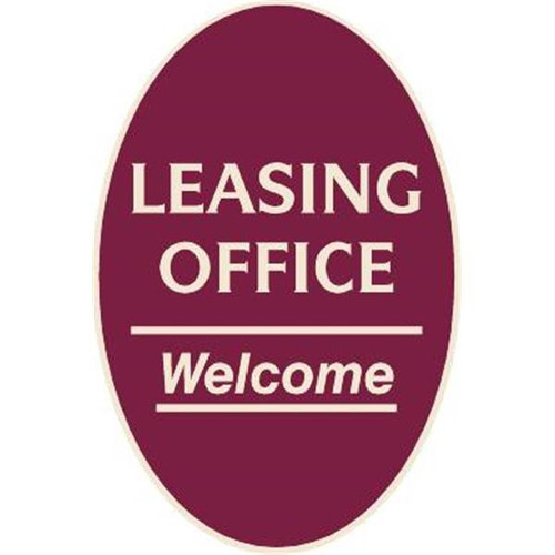 Leasing Office Oval Designer Sign, Ivory On Burgundy, 12 X 18