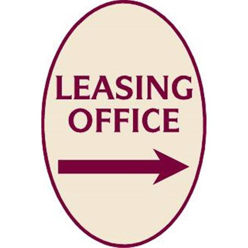 Leasing Office Oval Sign, With Right Arrow, Burgundy On Ivory, 12 X 18