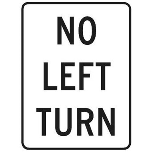 No Left Turn Sign, Reflective, 18 X 24