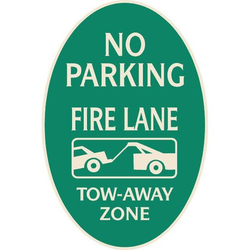 No Parking Oval Designer Sign, Ivory On Green, 12 X 18