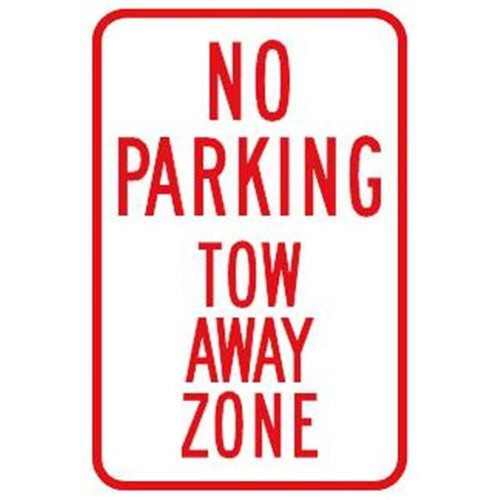 No Parking Tow Away Zone Sign, Reflective, 12 X 18