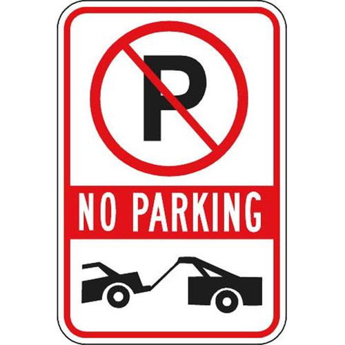 No Parking/Tow Graphic Sign, Non-Reflective, 12 X 18"