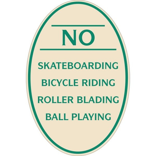 No Skateboarding Oval Designer Sign, Green On Ivory, 12 X 18