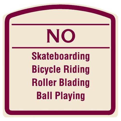 No Skateboarding Sign, Burgundy On Ivory, Non-Reflective, 16 X 16
