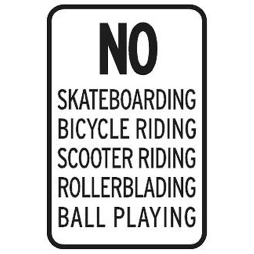 No Skateboarding/Ball Playing Sign, Reflective, 12 X 18