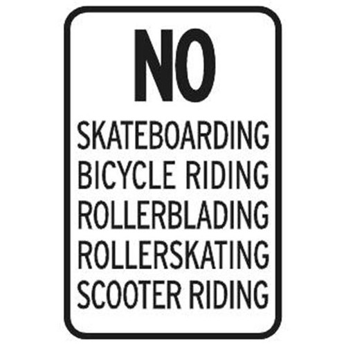 No Skateboarding/Rollerskating Sign, Reflective, 12 X 18
