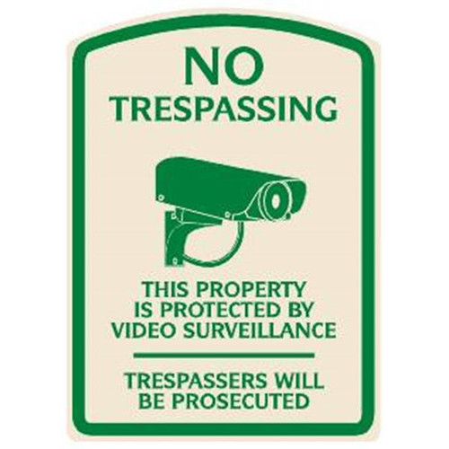 No Trespassing Designer Sign, Green On Ivory, Non-Reflective, 16 X 22