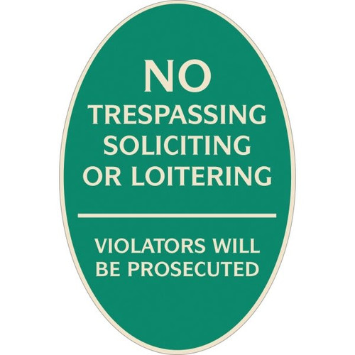No Trespassing Oval Designer Sign, Ivory On Green, 12 X 18