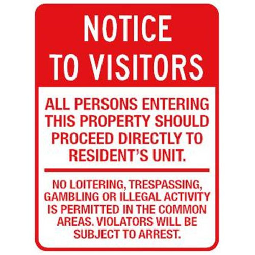 Notice To Visitors Sign, Red Non-Reflective, 18 X 24"