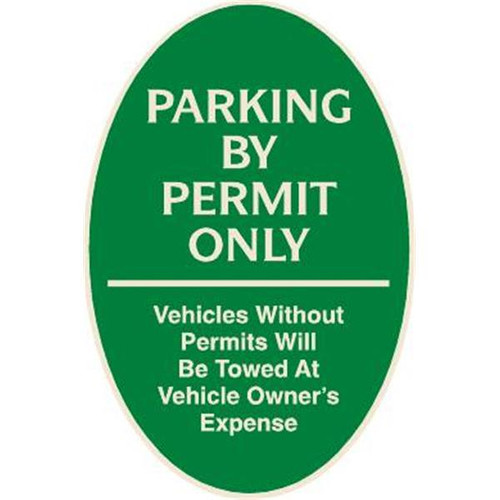 Parking By Permit Only Oval Designer Sign, Ivory On Green, 12 X 18