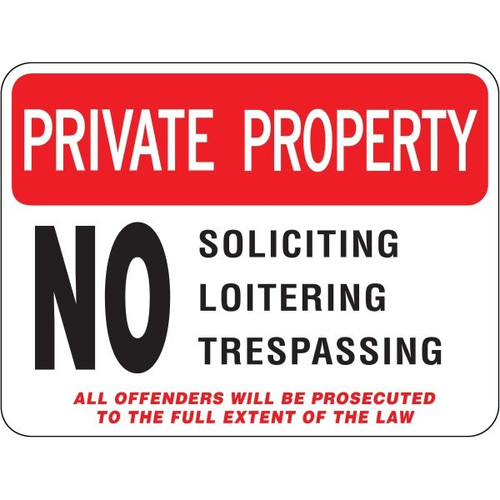 Private Property/No Soliciting Sign, Reflective, 24 X 18 In