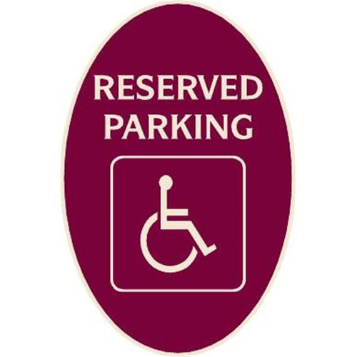 Reserved Parking/Handicapped Symbol Oval Sign, Ivory On Burgundy, 12 X 18