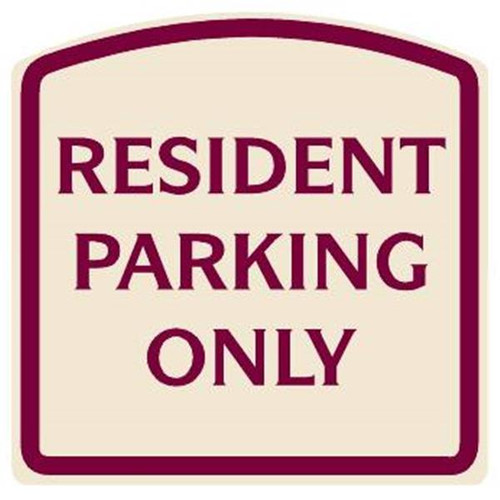 Resident Parking Only Designer Sign, Burgundy On Ivory, 16 X 16