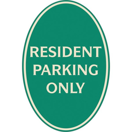 Resident Parking Oval Designer Sign, Ivory On Green, 12 X 18
