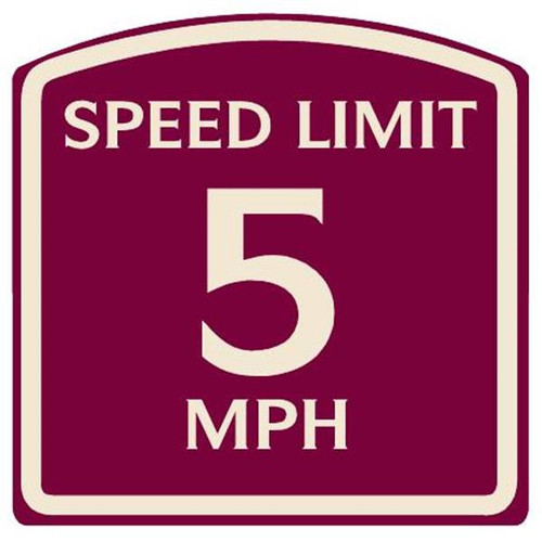 Speed Limit 5 Mph Sign, Ivory On Burgundy, Non-Reflective, 16 X 16