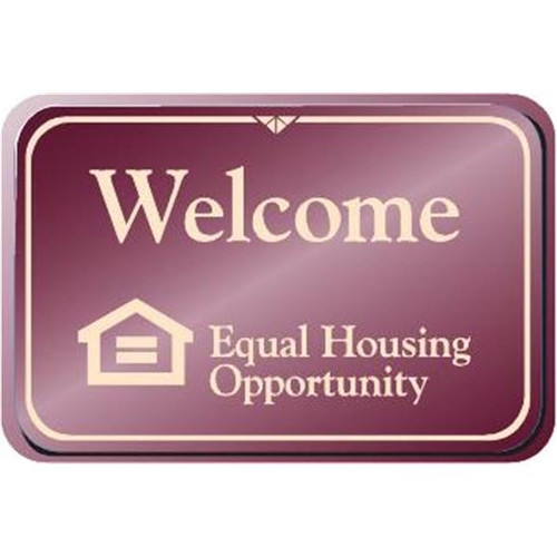 Welcome Equal Housing Desk Sign, Ivory/Burgundy, 9 X 6