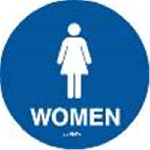 Women Restroom Interior Braille Sign, California Code, Blue, 12" Diameter