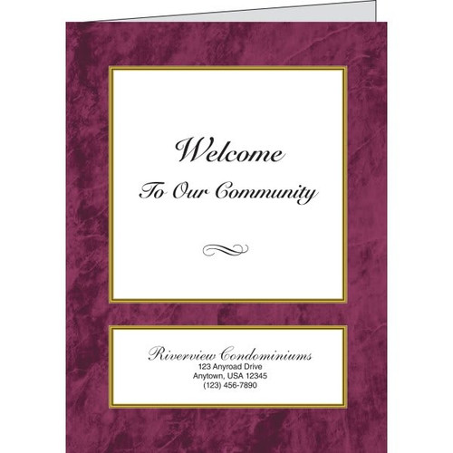 Personalized Welcome Folders, Burgundy Marble Package Of 100