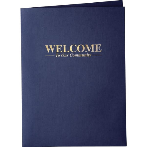 Personalized Welcome Folders, Foil Stamped Linen, Blue Package Of 100