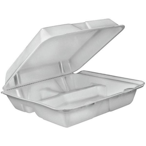 Dart Hinged Container Large White 3-Comparmtent Case Of 200