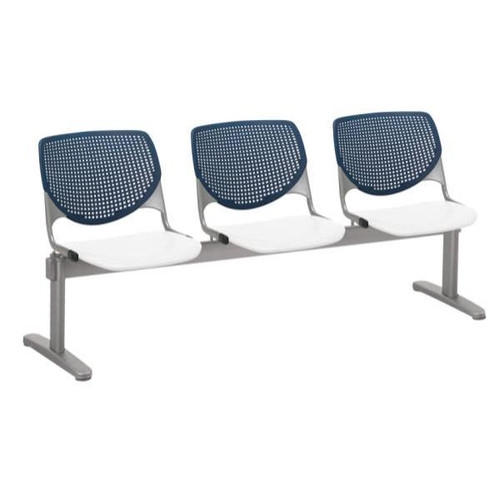 Kfi Seating Kool 3-Seat Reception Bench, Navy Backs, White Seats