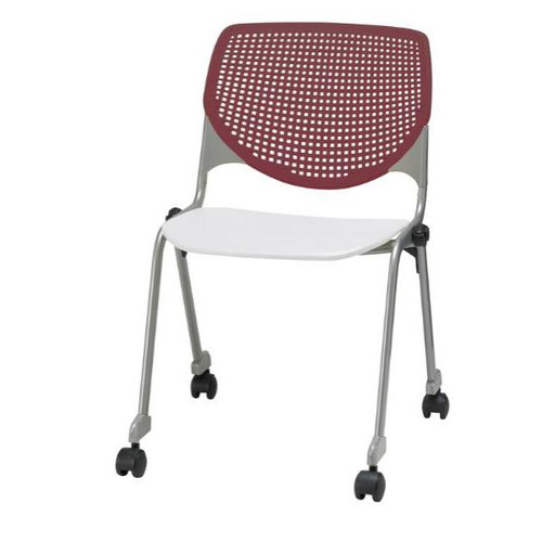 Kfi Seating Kool Stack Chair, Casters, Burgundy Back, White Seat