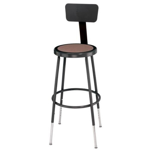 National Public Seating 25 -33 Inch Height Adjustable Heavy Duty Steel Stool With Backrest, Black