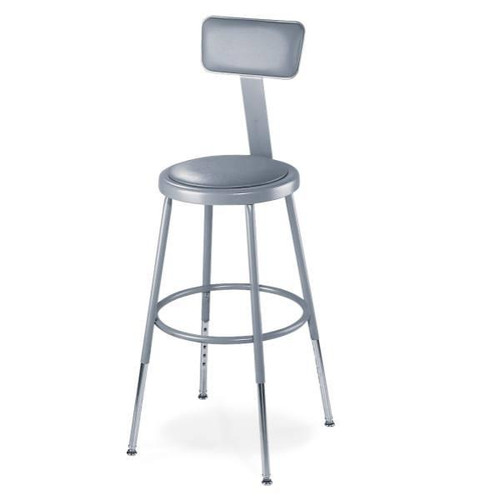 National Public Seating 19 -27" Height Adjustable Heavy Duty Vinyl Padded Steel Stool With Backrest, Grey, Pack Of 30