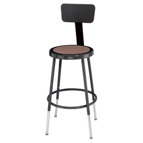 National Public Seating 19 -27" Height Adjustable Heavy Duty Steel Stool With Backrest, Black