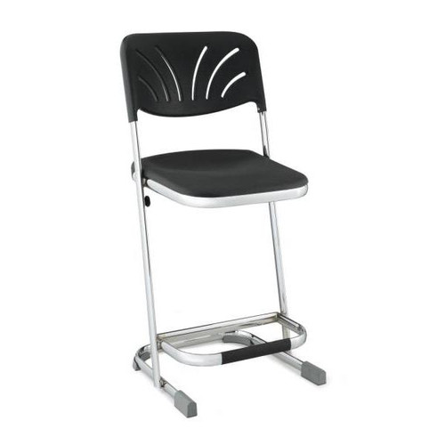 National Public Seating 22" Elephant Z-Stool With Backrest, Black Seat And Chrome Frame, Pack Of 3