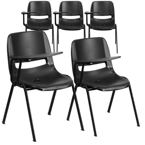 Flash Furniture Black Ergonomic Shell Chair With Right Handed Flip-Up Tablet Arm, Pack Of 5