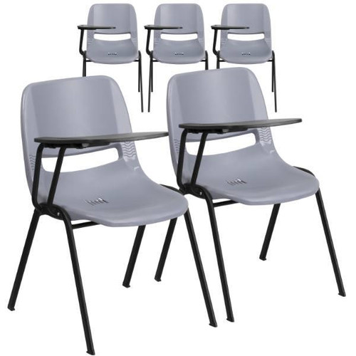 Flash Furniture Gray Ergonomic Shell Chair With Right Handed Flip-Up Tablet Arm, Pack Of 5