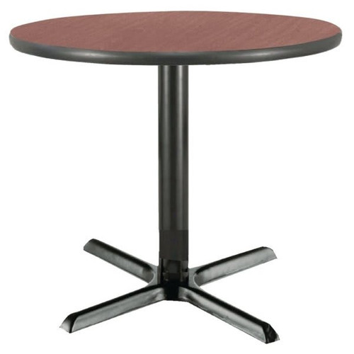 Kfi 36" Round Pedestal Table Mahogany High Pressure Laminate Top, Cast Iron Bas