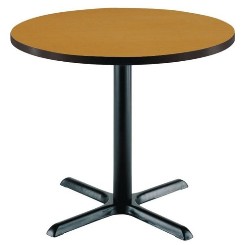 Kfi 36" Round Pedestal Table Medium Oak High Pressure Laminate Top, Iron Base