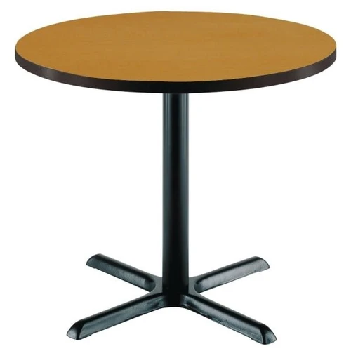 Kfi 42" Round Pedestal Table Medium Oak High Pressure Laminate Top, Iron Base