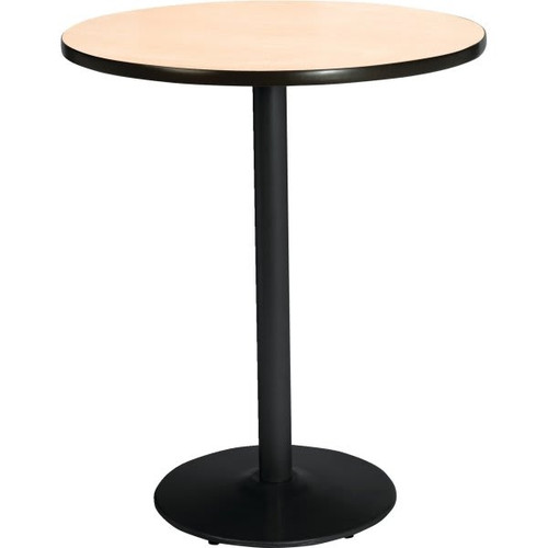 Kfi 30" Round Pedestal Table With Natural Top, Round Black Base, Bistro Height