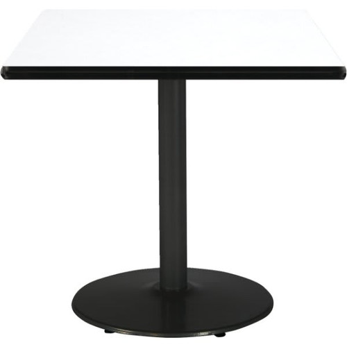 Kfi 42" Square Pedestal Table With Crisp Linen Top, Round Black Base