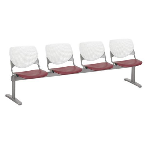 Kfi Seating Kool 4-Seat Reception Bench, White Backs, Burgundy Seats