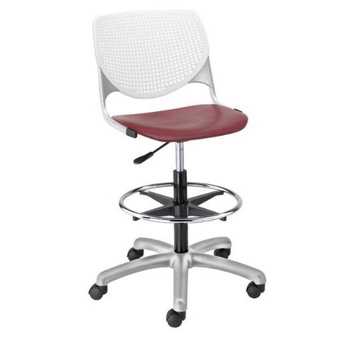 Kfi Seating Kool Drafting Stool, White Back, Burgundy Seat