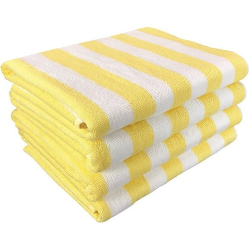 California Cabana Stripe Pool Towel, 30x70'' 15 Lbs/Dz, White/Yellow, Case Of 24