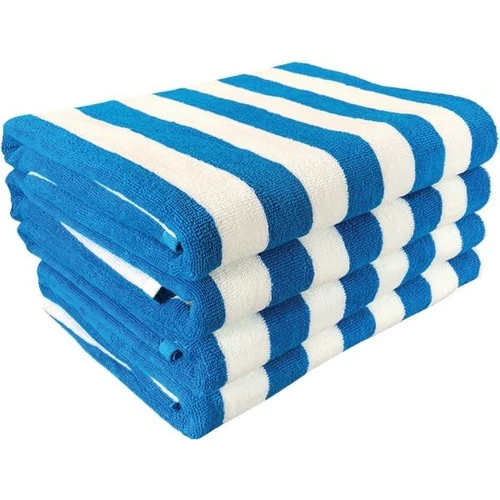 California Cabana Stripe Pool Towel, 30x70'' 15 Lbs/Dz, White/Blue, Case Of 24