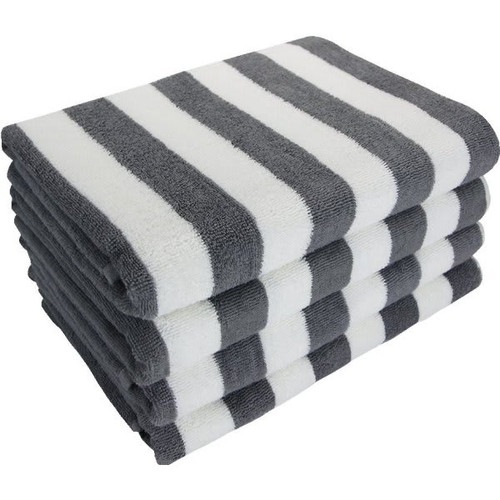 California Cabana Stripe Pool Towel, 30x70'' 15 Lbs/Dz, White/Grey, Case Of 24