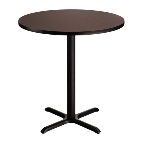 National Public Seating Cafe Table "X" Base 36" Height 36" Round Mahogany Top