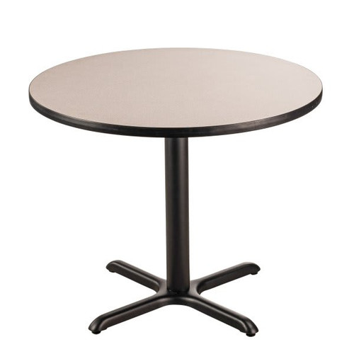 National Public Seating Cafe Table X Base 30" Height 36" Round Grey Nebula Top