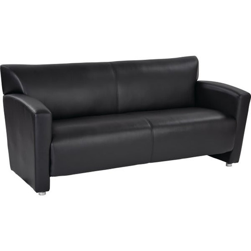 Osp Furniture Black Faux Leather Sofa With Silver Finish Legs