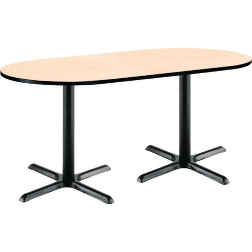 Kfi 30 X 72" Racetrack Pedestal Table With Natural Top, Black X-Base