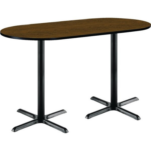 KFI 30 X 72" Racetrack Pedestal Table W/Walnut Top, Black X-Base, Bistro Height