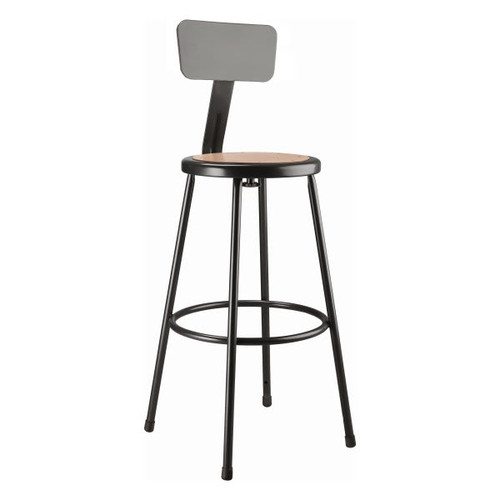 National Public Seating 30" Heavy Duty Steel Stool With Backrest, Black
