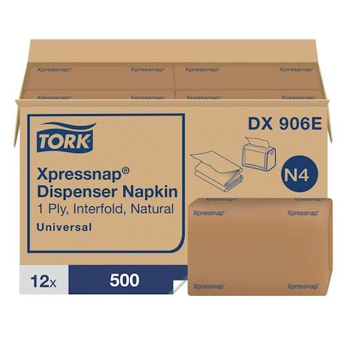Tork Xpressnap Interfold Dispenser Napkin, Universal, 1-Ply, Natural, 13 In X 8.5 In, N4 (12 Packs X 500 Napkins)